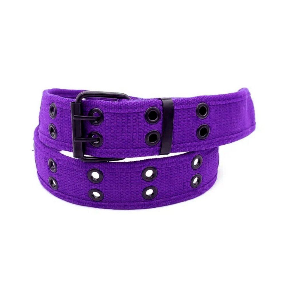 Purple 2 Holes Row Grommet Canvas Fabric Web Belt Size Medium